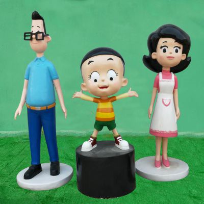 游樂(lè)園大頭兒子一家彩繪玻璃鋼卡通人物雕塑
