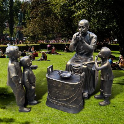 吹糖人，玻璃鋼仿銅民俗生活人物情景雕塑