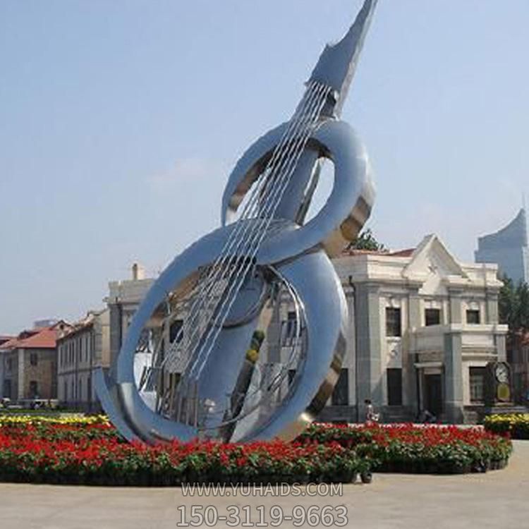 廣場(chǎng)大型不銹鋼鏤空大提琴景觀雕塑