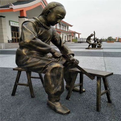 戶外園林景觀玻璃鋼仿銅人物情景小品