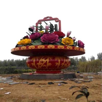 公園廣場(chǎng)大型玻璃鋼景觀花籃，慶典大花籃