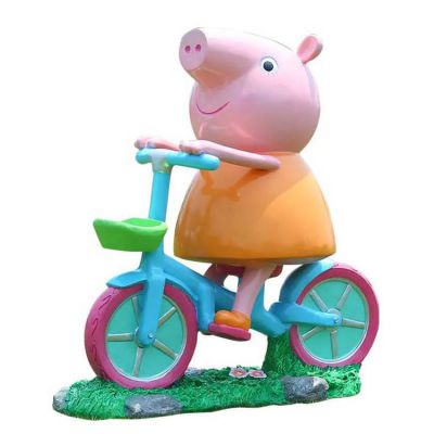 玻璃鋼騎車小豬佩奇卡通雕塑 游樂(lè)園擺件