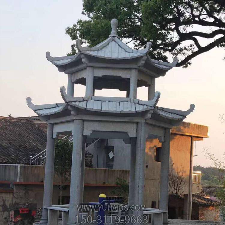 大理石石雕戶(hù)外園林景區(qū)雙層涼亭雕塑