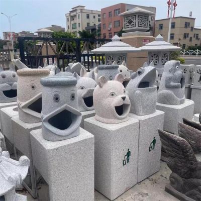 公園戶外花崗巖浮雕卡通動(dòng)物垃圾桶雕塑