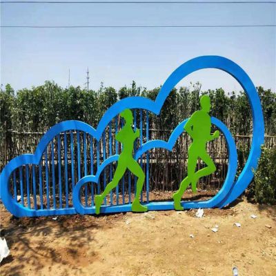 操場擺放不銹鋼剪影跑步運(yùn)功標(biāo)識雕塑