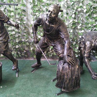 割稻子，玻璃鋼仿銅農(nóng)耕人物雕塑