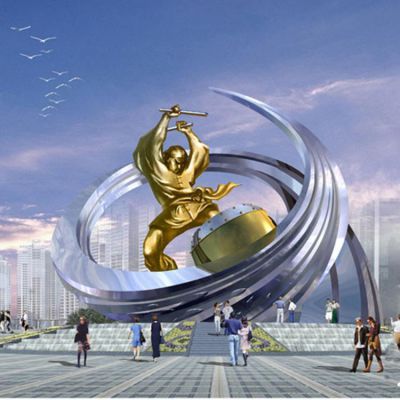 戶(hù)外廣場(chǎng)大型敲鼓的人物雕塑