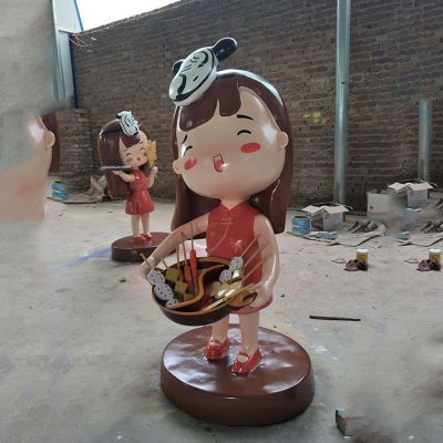 步行街裝飾玻璃鋼卡通小吃女孩公仔雕塑