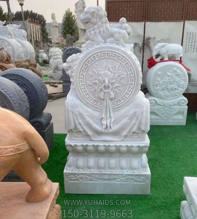 石雕門(mén)口門(mén)墩抱鼓石一對(duì)天然漢白玉擺件雕塑