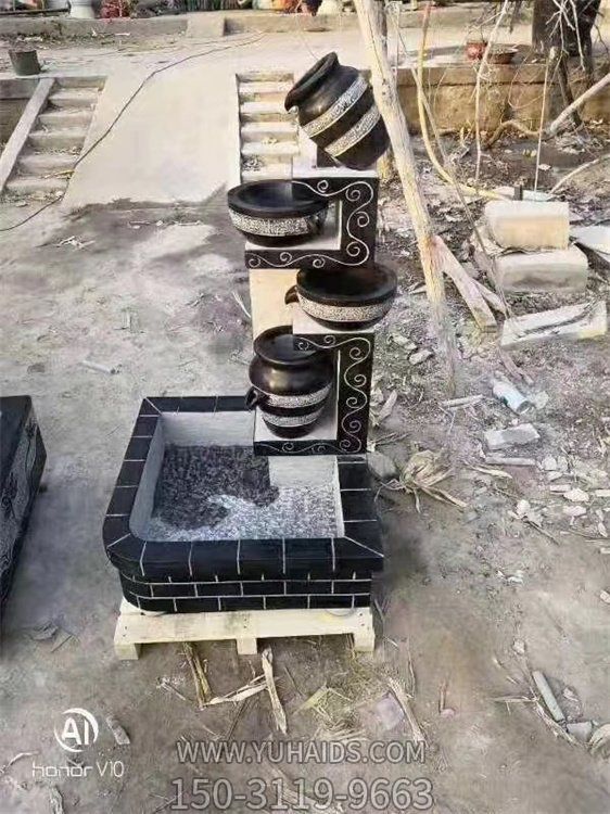 青石流水?dāng)[件噴水景觀 創(chuàng)意盆景石雕魚(yú)缸雕塑