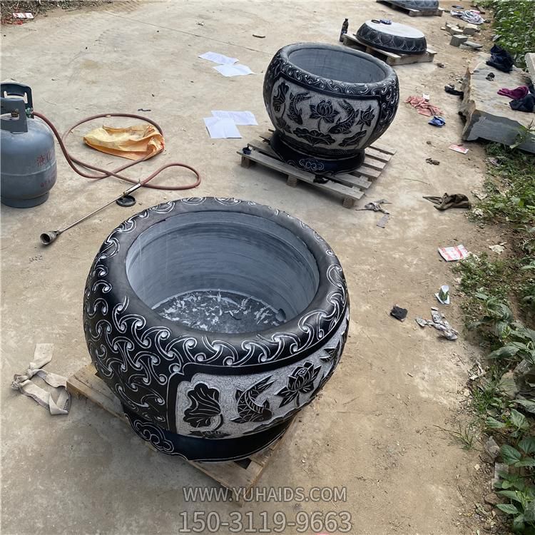 景點擺放大理石做舊花盆養(yǎng)魚水缸雕塑