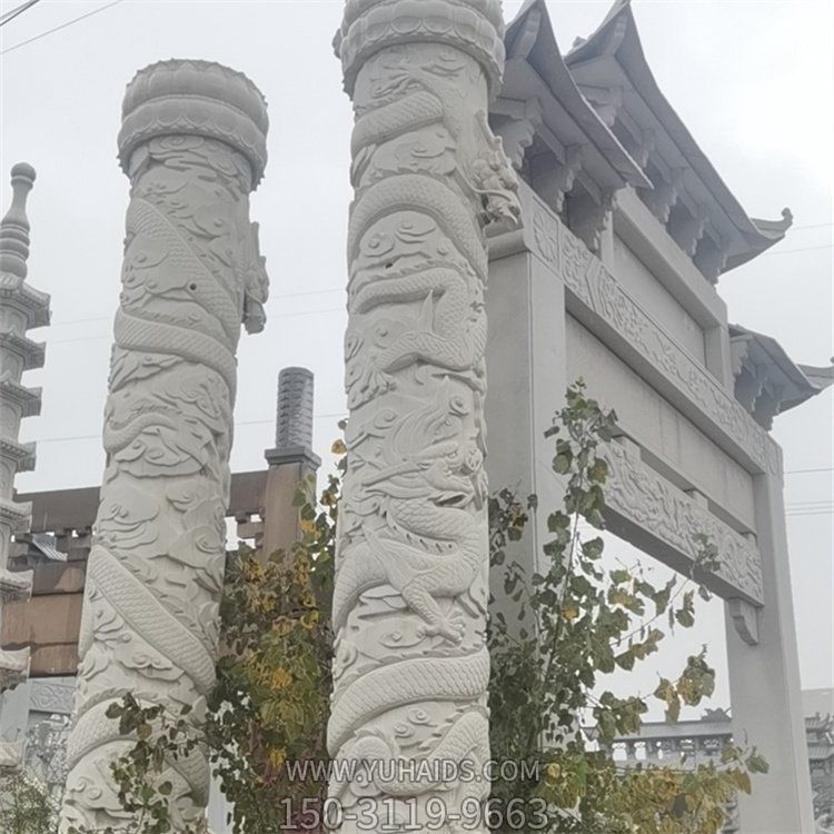 大理石石雕戶外廣場(chǎng)浮雕盤龍石柱雕塑