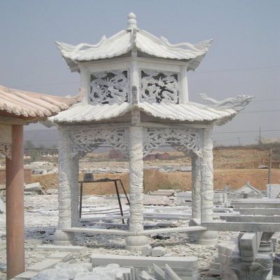 寺院戶(hù)外景觀大理石仿古雕刻龍紋涼亭雕塑