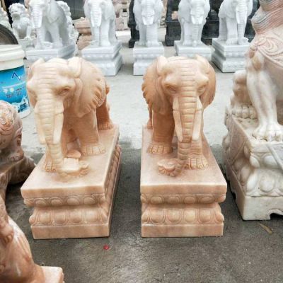 晚霞紅大理石石雕庭院別墅門(mén)口大型大象雕塑