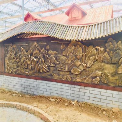 飯店室內(nèi)玻璃鋼鑄銅山水畫(huà)影壁墻