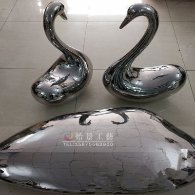 室內(nèi)商廈不銹鋼鏡面白鋼抽象創(chuàng)意個性天鵝雕塑