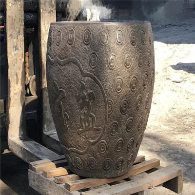 聚寶盆，仿古石雕，招財(cái)擺件