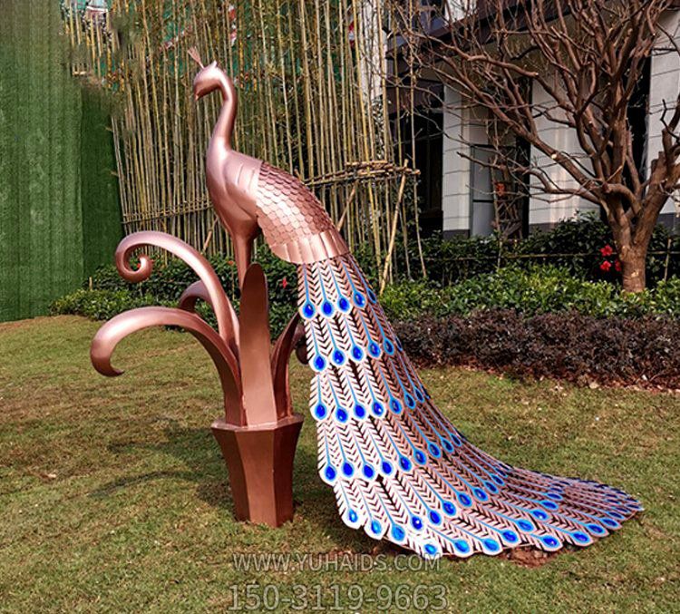 孔雀，不銹鋼烤漆動(dòng)物擺件雕塑