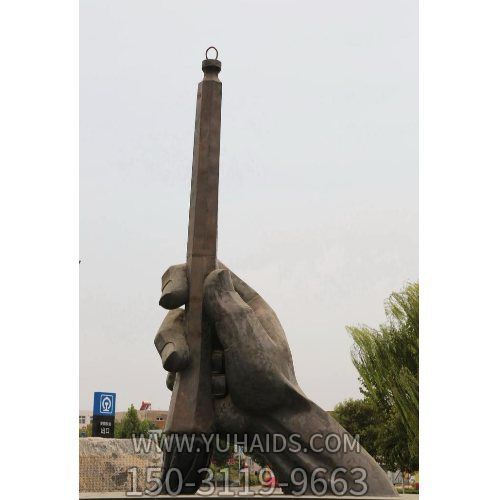 寫字，大型手握毛筆寫字動作景觀雕塑