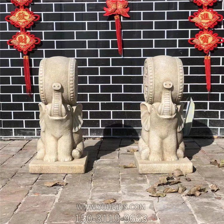 仿古做舊花崗巖雕刻小象抱鼓石庭院門(mén)口門(mén)墩雕塑