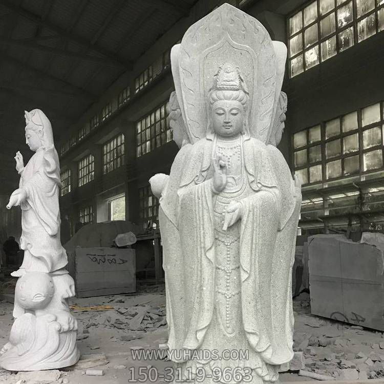 花崗巖雕刻三門觀音佛像景區(qū)寺廟擺件雕塑
