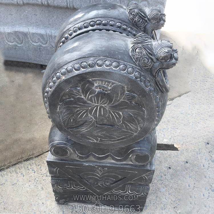 青石做舊雕刻荷花仿古圓鼓抱鼓石庭院擺件雕塑