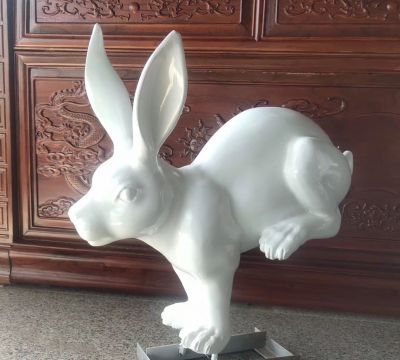 花園擺件玻璃鋼白色兔子雕塑