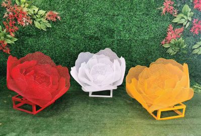 公園植物園不銹鋼彩色玫瑰花雕塑