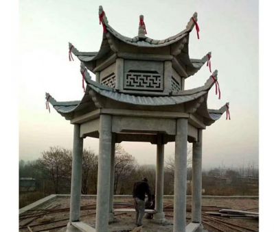 中式庭院陽臺(tái)裝飾擺放雙層六角休閑涼亭