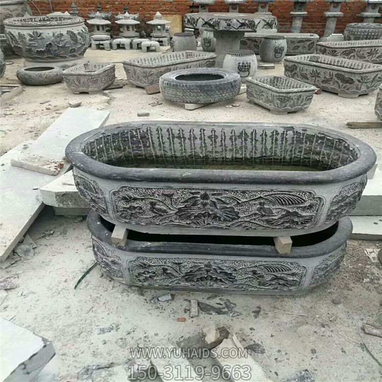 庭院大型青石魚(yú)缸種花花盆雕塑
