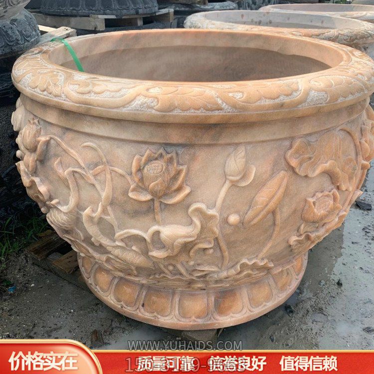 晚霞紅石雕戶外園林庭院水缸雕塑