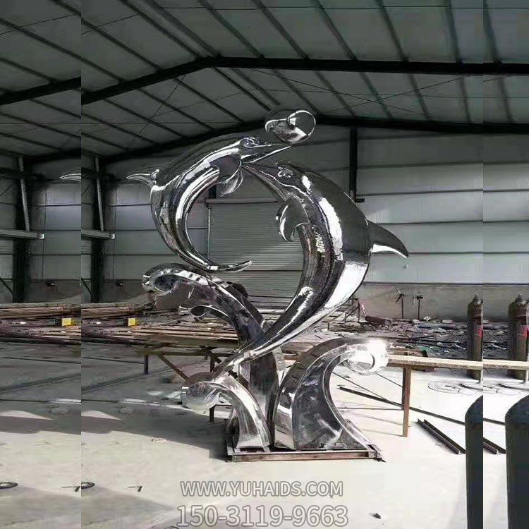 戶(hù)外大型鏡面海豚發(fā)光水景景觀擺件雕塑