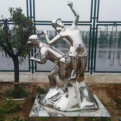 打網(wǎng)球，不銹鋼鏡面抽象體育運(yùn)動(dòng)人物景觀雕塑