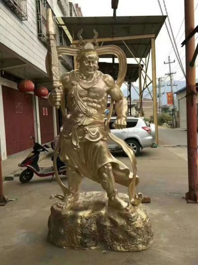 不銹鋼鏡面創(chuàng)意鎏金哼哈二將雕塑