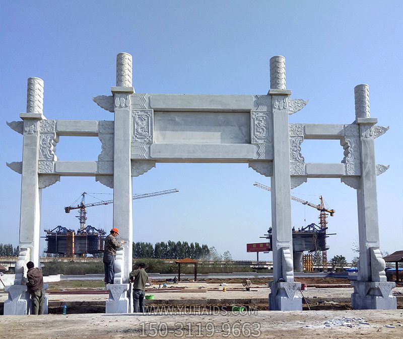大型四柱簡(jiǎn)約村口漢白玉牌坊雕塑 大型四柱簡(jiǎn)約村口漢白玉牌坊雕塑