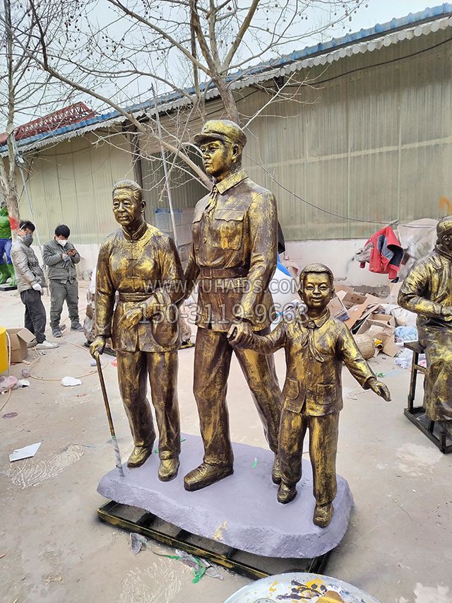 軍民一家親玻璃鋼仿銅人物雕塑