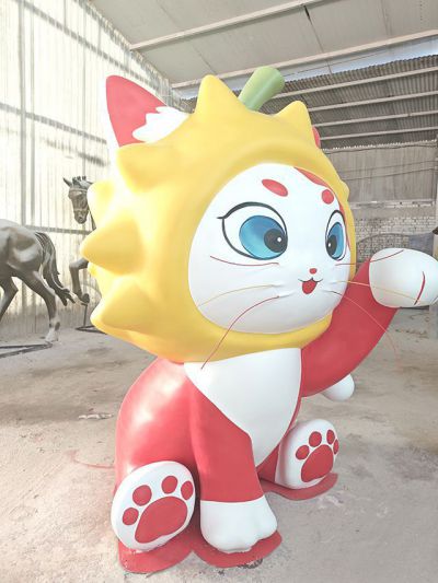 玻璃鋼卡通貓咪，招財貓雕塑