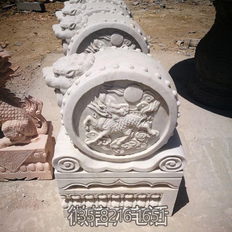 酒店公司門(mén)口擺放漢白玉抱鼓石門(mén)墩門(mén)口裝飾工藝雕塑