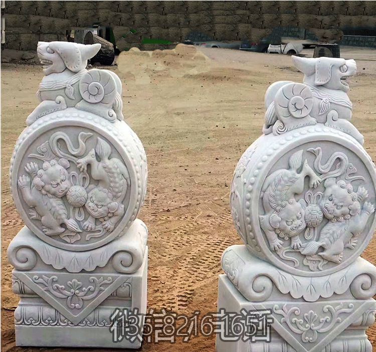 招財(cái)進(jìn)寶漢白玉貔貅抱鼓石門墩