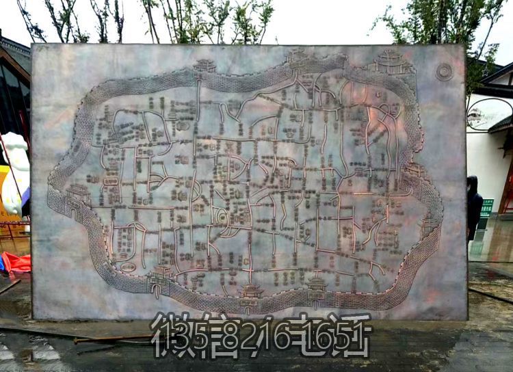 紫銅鍛造城區(qū)地圖浮雕
