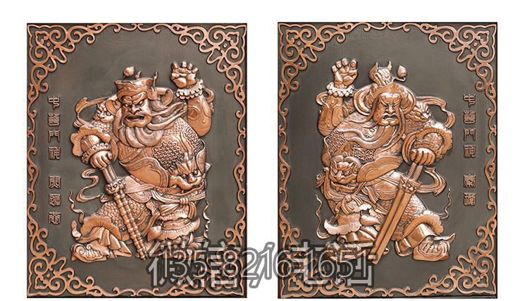 紫銅鍛造銅浮雕門神