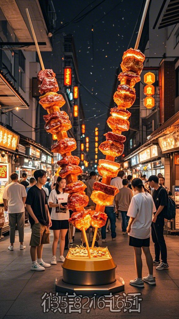 玻璃鋼仿真烤串美食街發(fā)光美陳裝飾雕塑