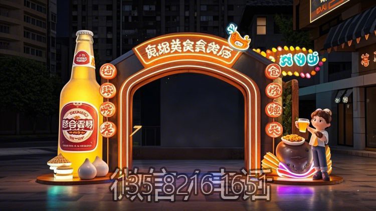 玻璃鋼美食街發(fā)光門頭造型雕塑