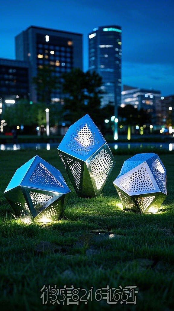 鏤空發(fā)光不銹鋼幾何石頭鵝卵石雕塑擺件