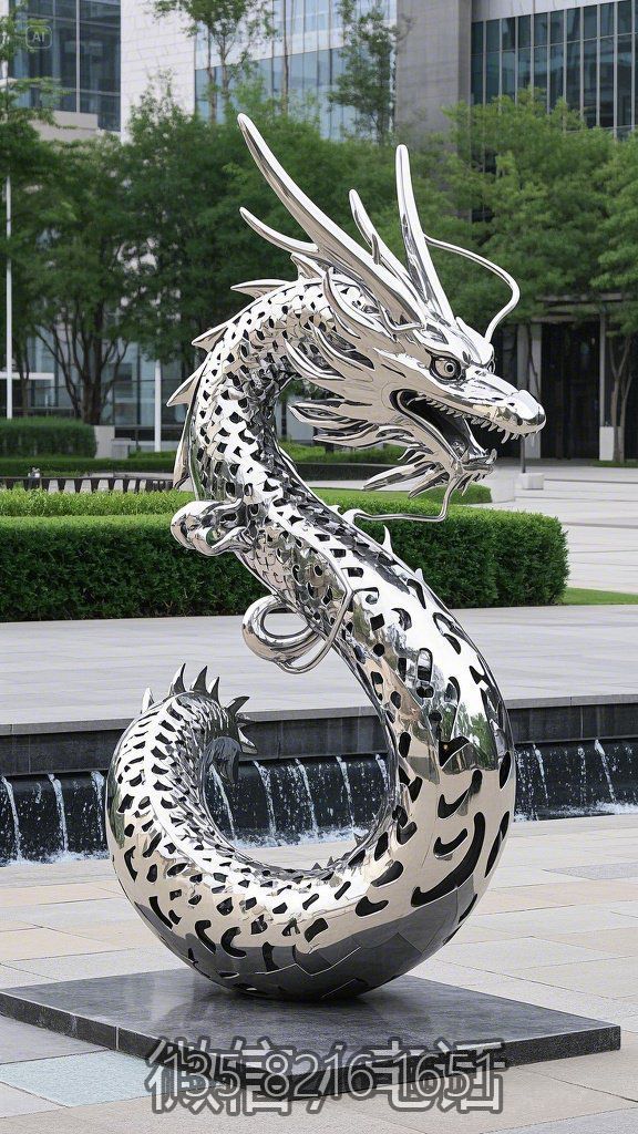 鏡面鏤空不銹鋼龍雕塑