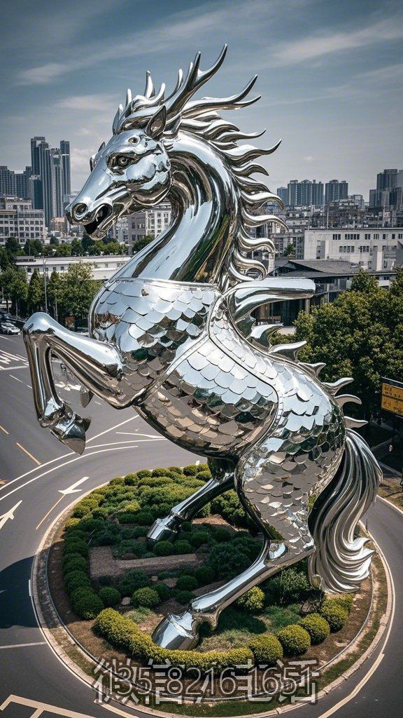 大型城市地標(biāo) 不銹鋼龍馬景觀大雕塑