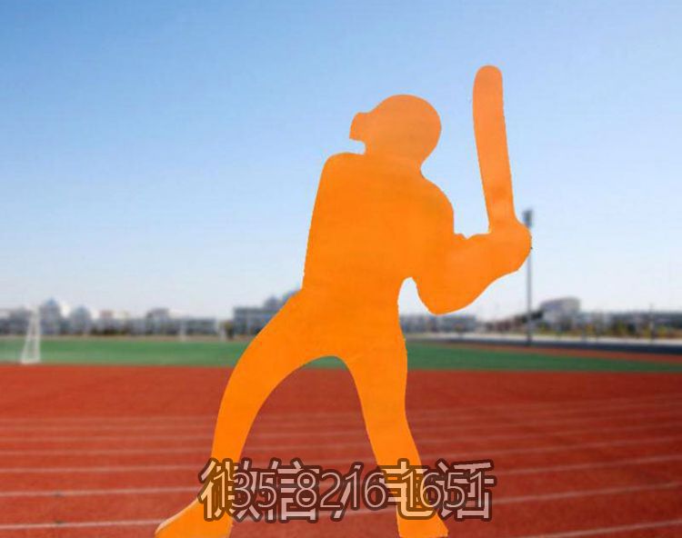 校園廣場不銹鋼剪影抽象打棒球的抽象人物雕塑