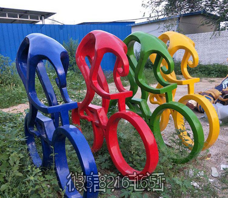 玻璃鋼抽象騎自行車體育運動主題公園擺件雕塑