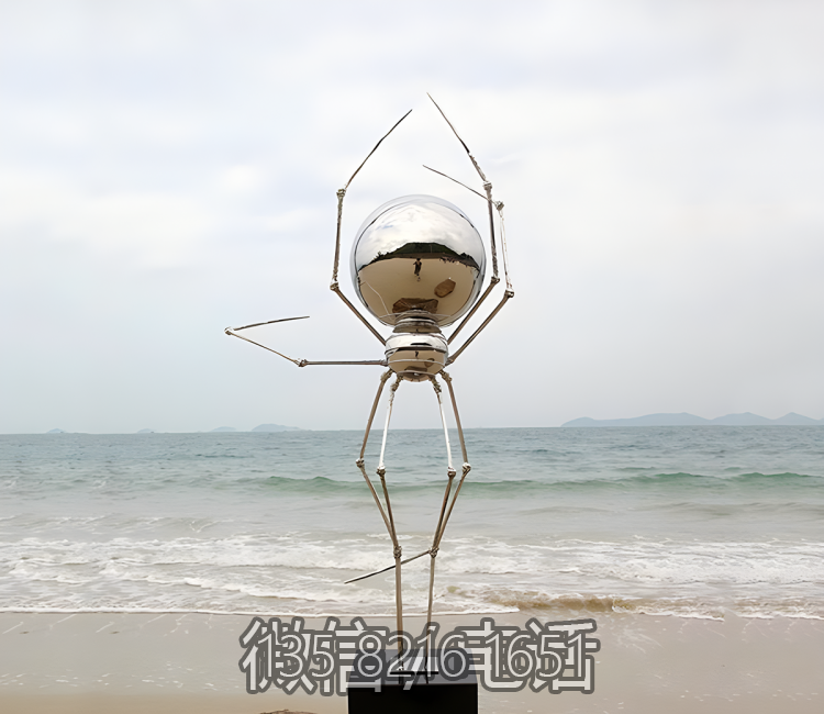 戶外景觀裝飾品落地?cái)[件不銹鋼鏡面抽象創(chuàng)意蜘蛛雕塑