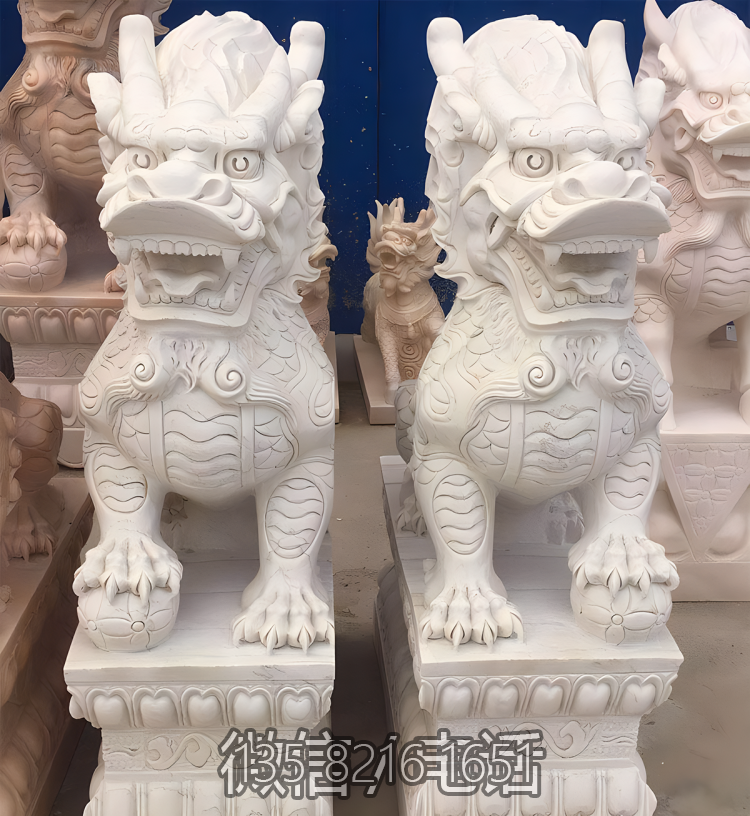 漢白玉石雕庭院別墅鎮(zhèn)宅麒麟雕塑